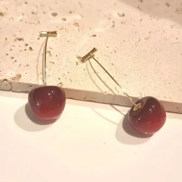 Anthropologie Dark Red Cherry Earrings | NWOT - Picture 5 of 9